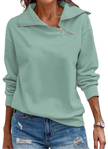 Cuptacc Womens Sweatshirt Ladies Jumpers Long Sleeve Thermal Tops Womens Loose Plus Size Sweatshirts without Hood Green, X-large XL 20-22