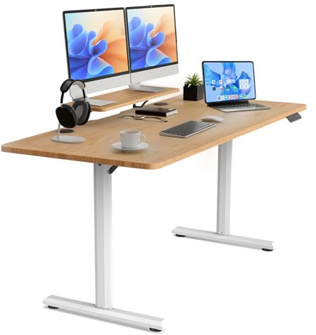 SOSINYA Mesa Escritorio Elevable 160x70 cm, Arce, Soporte para Monitor Desmontable, Altura Regulable 72–117 cm, Capacidad 60 kg, Panel LED con Memoria, Ideal para Teletrabajo, Gaming y Estudio