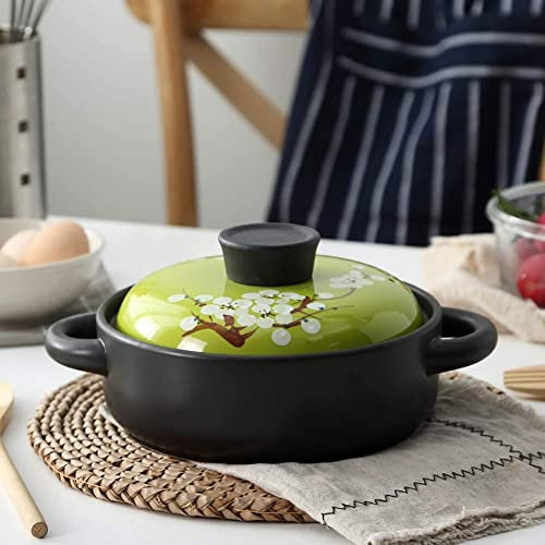 WEYFH Olla De Barro Antiadherente, Cazuela Recubierta De Cerámica Resistente Al Calor con Tapa Y Mango De Esmalte De Colores Amarillo 1 (Verde 6.3 Cuartos)