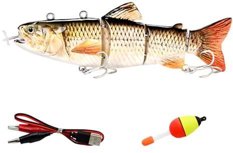 Señuelos biónicos eléctricos, conjunto de cebos de natación articulados, señuelo luminoso con boya, 3 hélices giratorias, caja para agua dulce y salada