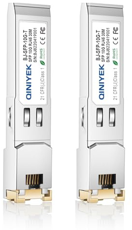 QINIYEK Paquete de 2 módulos SFP+ a RJ45 10G | Transceptor 10Gbase-T compatible con Cisco, Ubiquiti, TP-Link, Meraki, Netgear e interruptores abiertos | CAT6a/7, transmisión de 30 m