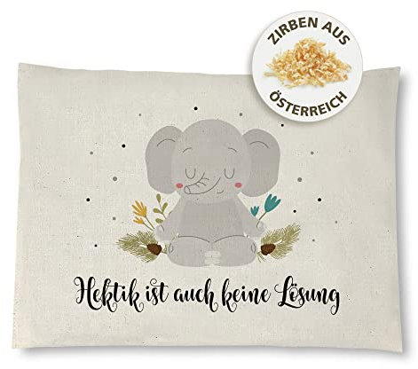 reelax.me Zirbenkissen, Handgefertigt, 26x19 cm, Elefant-Motiv, Zirbenholzfüllung aus Österreich
