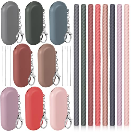Meanplan 8 Set Cruise Ship Essentials,Silicone Straws with Case Reusable Foldable Portable Drinking Straw for Party Travel Cold or Hot with Carry Case and Cleaning Brushes (Nature Color)
