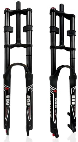 QHIYRZE Downhill Mountain Bike Suspension Fork 26 27.5 29 Inch Double Shoulder Air Fork Travel 150mm 1-1/8 Straight Front Fork Rebound Adjustale With Lockout Disc Brake QR，for DH/XC/AM(Black,29'')
