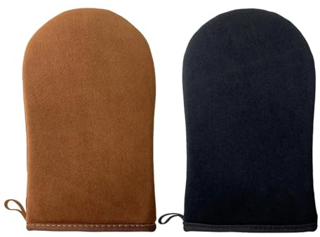 2Pcs Tanning Mitt, Tan Mitt, Washable Tanning Mit with Smooth and Even Effect Reusable Double-Sided, Reusable Fake Tan Mitt Prevents Stained Hands for Sunbathing(Black,Brown)