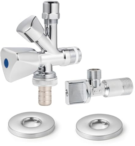 VANCOCO Valvola angolare combinata + valvola angolare 1/2 pollici, con valvola antiriflusso di lavaggio e lavastoviglie in ottone