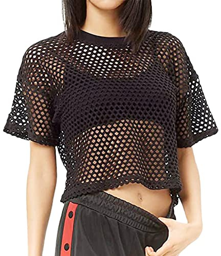 Haut en maille pour femmes - Débardeur en filet - Fishnet - Tops en maille - été - Transparent - T-shirt à manches courtes - Haut en maille - Blouse légère - Tenue néon - Haut de fête - Tenue de fête