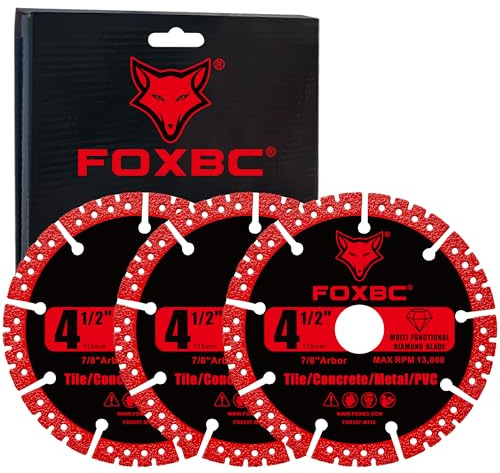 FOXBC 4-1/2 inch Diamond Multi-Purpose Saw Blades for Angle Grinder, Heavy Duty Cut-Off Disc for Metal, Plastic, Porcelain, Ceramic, Marble, Stone - 3 Pack