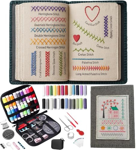 Embroidery Stitch Book, Creative Embroidery Sewing Guide with Needle Thread Tool, Sewing Books for Beginners, Portable Travel Mini Sewing Kit for Beginner Sewing Enthusiast