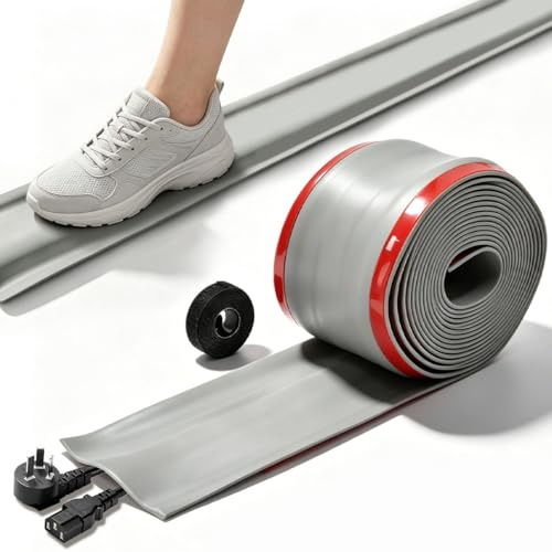 BXUUXA Canaleta Cables Suelo Autoadhesiva PVC 3m 3cm Canal 5.5cm para 1–3 Cables 1.4mm Plano Antitropiezos Cable Gestión Cubierta de Cables con 1m Cinta de sujeción Oficina Hogar Sala Industrial DIY