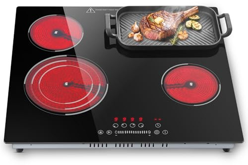 SNDOAS Piano Cottura Vetroceramica 4 Fuochi 6700W, Piano Cottura Elettrico con Zona Ovale e 3 Anelli, Touch 9 Livelli Timer 1-99 Minuti, Incasso 59cm Nero Sicurezza