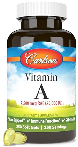 Carlson - Vitamin A, 25000 IU (7500 mcg RAE), Immune Support, Vision Health, Antioxidant, Vitamin A Supplements, 250 Softgels