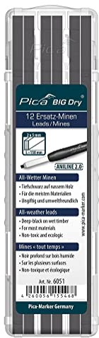 Pica 6051 Aniline Big Dry Marker/Minen/Ersatzminen | für jedes Wetter, ungiftig und umweltfreundlich | ideal für Holz, Kunststoff, Keramik, Fliesen, Metall, Querschnitt: 2x5 mm, Länge: 150 mm
