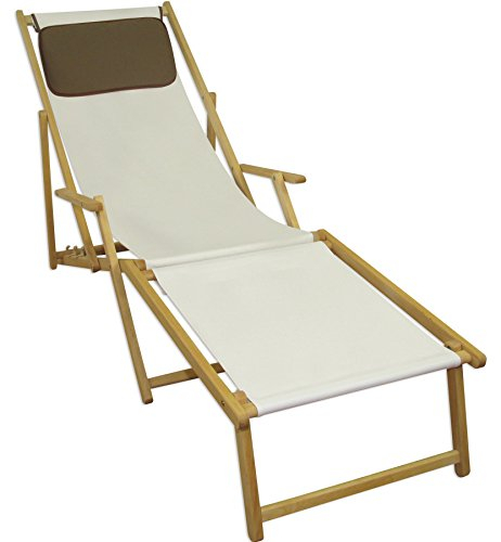 Liegestuhl weiß Fußablage u Kissen Deckchair klappbar Sonnenliege Holz Gartenliege 10-303NFKD