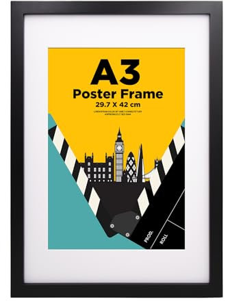A3 Frame,100% Solid Wood with A4 Mat,A3 Picture Frame,A3 Photo Frames with Acrylic Glass,A3 Poster Frame for Wall Mounting,29.7x42cm Certificate Frames for Portrait,Black