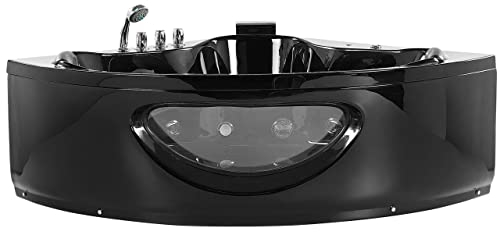 Corner Hot Tub Bathtub Acrylic Black Jet Streams LED Waterfall 205 cm Tocoa