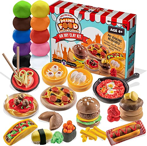 Original Stationery Mini World Food Air Dry Clay Kit, 10 Colours of Modeling Clay for Sculpting, Awesome Kids Crafts & Fun Birthday Gift Idea for Kids