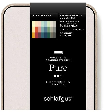 Schlafgut Pure Boxspring Spannbettlaken 180x200cm bis 200x220cm Sand Light, Spannbetttuch aus weicher Biobaumwolle