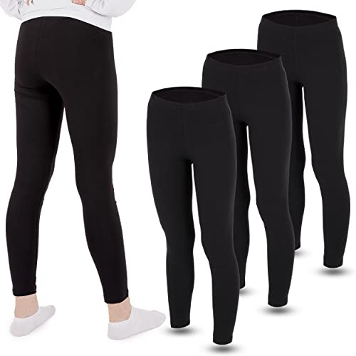 LOREZA® Set di 3 di Leggings per Bambina Pantaloni Lunghi in Cotone (104-110 (4-5 Anni), Nero)