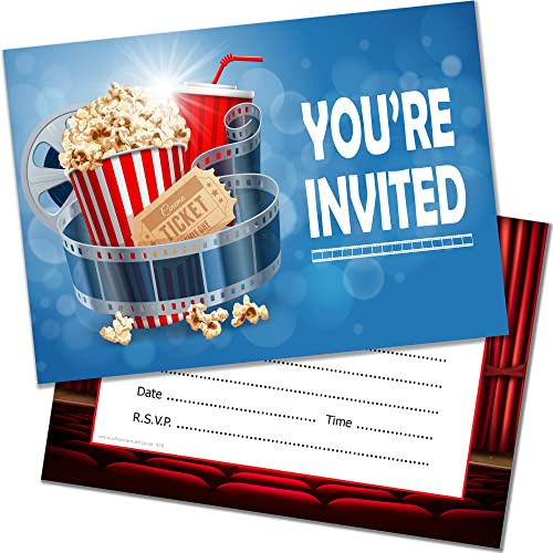 Olivia Samuel 20 x Cinema Birthday Party Invites - Ready to Write with Envelopes - Designed and Printed in the UK…