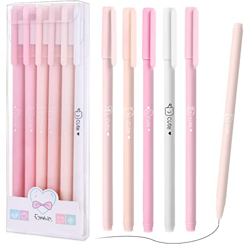 TIESOME svart gelpenna, 6-pack snabbtorkande bläckkulspetspenna 0,5 mm fin spets penna flytande bläck rollerball penna för vuxna barn skriva skola kontor presentartiklar (rosa)