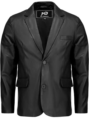 Jild Unsichtbare Nähte, lässiger Lederblazer für Herren – 2-Knopf-Verschluss, Mantel-Stil, normale Passform, Lammfell-Lederjacke für Herren, Schwarz, M