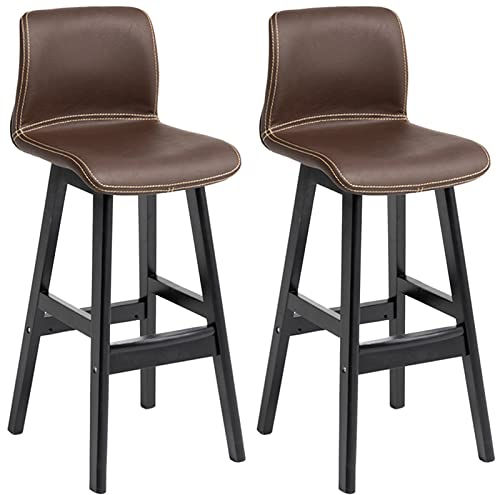 Massivholzstühle 2 Stück, Frühstückstheke, Kücheninsel, Barhocker mit gepolstertem PU-Kissen und Fußstütze, Sitzhöhe 72 cm (Farbe: Schwarz) (Dunkelbraun) Made in China