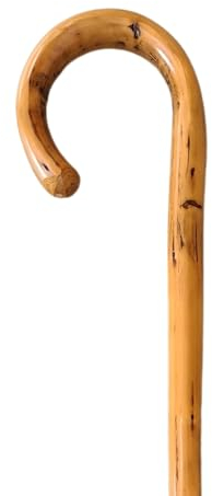 Stock-Fachmann® Wanderstock An Einem Stück Gebogen Kastanienholz Natur Lackiert Mit Rundhakengriff Und Bergstockspitze Farbe NaturfarbenLänge Wählbar Belastbar Bis 100kg