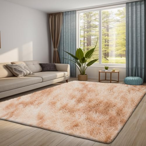 QUINZI Weiche Flächen Teppich Hochflorteppiche Moderne flauschigeWeiche Teppiche Schlafzimmer Wohnzimmer Kinderzimmer Zottelteppiche rutschfeste Kunstfell Zottelteppiche（Khaki，60x90cm）