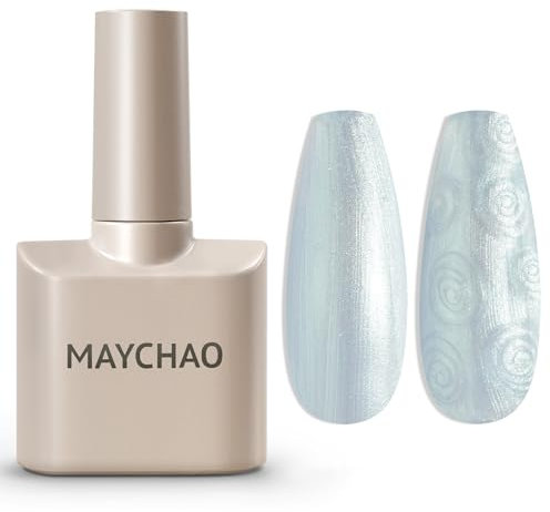 MAYCHAO 15ML Pearl Gel Nail Polish, Pearlescent Shell Shimmer Mermaid Light Blue Gel Polish Swirl Thread Effect Soak Off UV LED Lamp Curing Gel for Nail Art Manicure Salon DIY at Home, 0.5 OZ