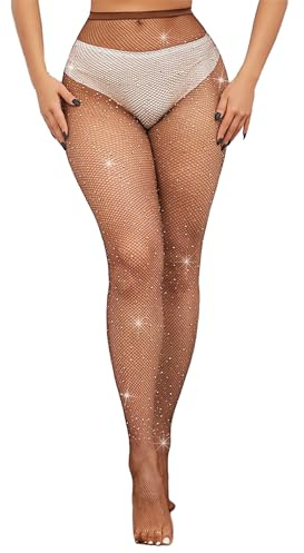 Simply Joshimo Women's Brown Coloured Festival Fishnet Tights With Sparkly Rhinestones/Crystals