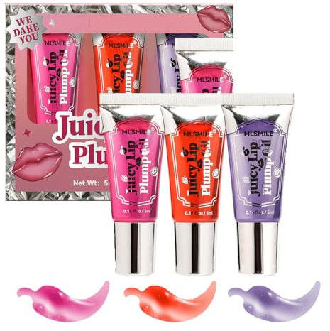 Lip Plumper Oil,3Farben Juicy Lip, Plump Lip Oil, Rollerball-Lippenöl，Lipgloss für sichtbar vergrößerte Lippen,Reduziert Falten Lippenaufpolsterndes Öl Spiegel Lippenglasur,Lippen-Glasur Look Plumper