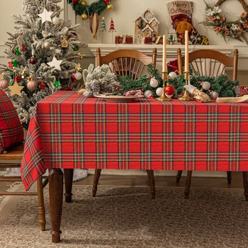 Softalker Christmas Table Cloth Rectangular 140x200 cm (55x78in) Tartan Tablecloth Wipe Clean Red Table Cloths New Year Dining Small Table Cover for Coffee Restaurant Party Buffet Tabletop Decoration
