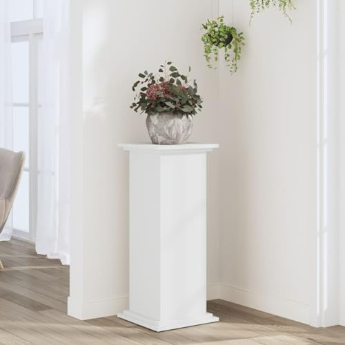 Homgoday Supporto per piante, colonna decorativa per piante, sgabello per fiori, colonna di fiori, tavolo ordinato, bianco, 33 x 33 x 80 cm, in legno
