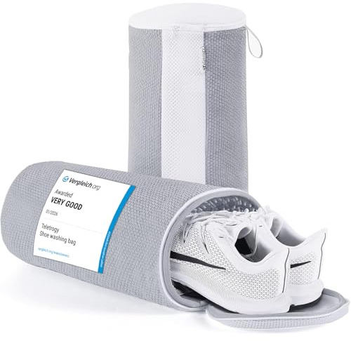 Teletrogy 2 Stycken Tvättpåse för Skor i Tvättmaskin, Skotvättpåse med 360° Rengöringsfluff för Skor, Tvättpåse Sneakers med Dold Dragkedja Återanvändbar, 32 x 18 cm, Grå