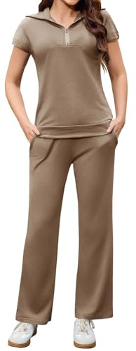 Aottori Conjunto Deportivo Mujer Verano Casual de Dos Piezas con Sudadera con Cremallera Manga Corta y Pantalones Deportivos Holgado para Casual Jogging