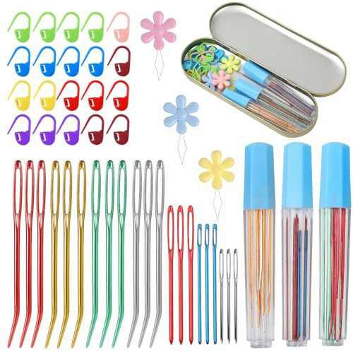 44 Teiliges Nähnadel Set mit Großem Öhr, Nähnadeln mit Gebogener Spitze Garnstopfnadeln Gobelinnadeln mit Großem Öhr Nähnadeln für Gobelinweberei Quiltprojekte
