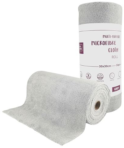 IDEA HOME Putzlappen Mikrofaser Reinigungstücher, 50 Stück pro Rolle Abreißbare Putztücher, Wiederverwendbare Fusselfreie Lappen für Auto, Küche und Haus 30x30cm, Grau