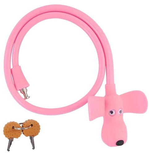 Catenaccio Bici, Lucchetto Bici Bambina, con 2 Chiavi, Lucchetti Bici Bambina, a Forma di Biscotto, da 70 cm, Accessori Bicicletta Bambini per Armadio Portatile Fornitura Bici Rosa Metallo