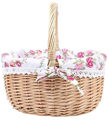 LIOOBO Cestino Di Stoccaggio Di Salice Nozze Di Grandi Dimensioni Cestini Intrecciati a Mano Cestino Da Picnic in Vimini Cesto Da Sposa Cesto Per Picnic Intrecciata Con Lino Di Cotone