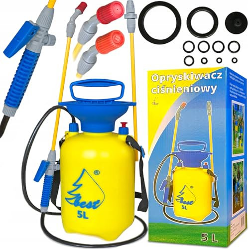 Drucksprüher 5L mit 2 Düsen – Gartenspritze mit Langer Glasfaser-Lanze, Schultergurt & Ersatz-Dichtungssatz – Für Pflanzenschutz, Garten & Terrasse
