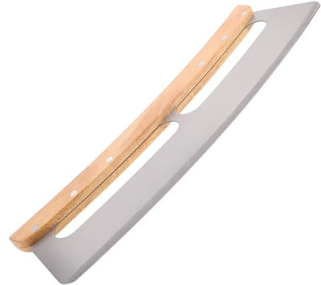 Mikikit Cortador De Pizza Con Mango De Madera y Cuchilla Semicircular De Acero Inoxidable Diseño Completo Para Agarre Cómodo y Corte Rápido Incluye Cubierta Protectora Para Pizza y Pan