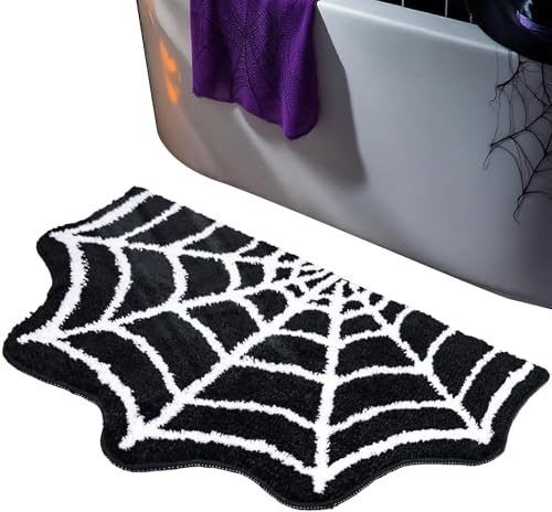 Sucritude Tapis de Bain Gothique,Tapis Effrayant Toile D'Araignée pour Salle De Bain - Décor Antidérapant pour Halloween Salon Salle de Douche Intérieur Entrée Fête
