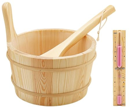 KESOTO Cubo Y Cucharón de Sauna, 4 Litros, Madera, Accesorios para Sauna Y Baño