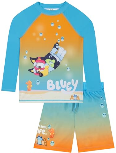 Bluey Swimming Costume, Two Piece Boys Swimming Costume, Long Sleeve Kids Swimsuit, Blue, 4-5 Years