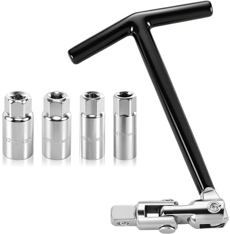 5 Clés à Bougie d'Allumage, 14/16/18/21mm Cle a Bougie Allumage avec poignée en T, Universelle Clé à Bougie pour Voiture et Moto