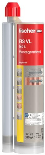 fischer Montagemörtel FIS VL 360 S, Injektionsmörtel für den Innen- und Außenbereich, Mörtel mit hoher Flexibilität & Tragfähigkeit, Verbundmörtel für Beton und Mauerwerk, 360 ml