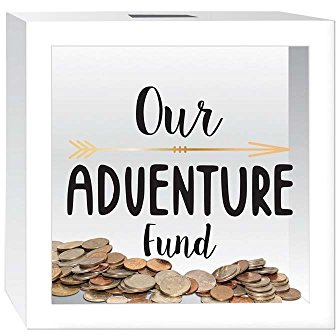Prinz White Adventure Fund Money Savings Piggy Bank for Adults, Kids Savings Box Change Jar, 6' x 6' Wooden Shadow Box
