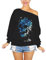 Langarmshirts Damen Kolylong®Frauen Vintage Drucken Trägerlos Langarm Bluse Herbst Winter Elegant Sweatshirt Schulterfreie Pullover Freizeit T-Shirt Tops Oberteile (M, Schwarz)