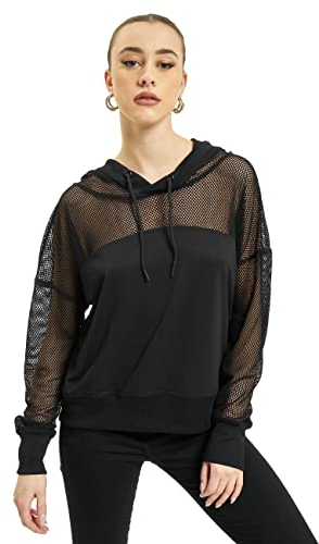 Urban Classics Damen Regular Fit Kapuzenpullover Ladies Mesh Hoody TB2027, Gr. X-Large (Herstellergröße: XL), Schwarz (Black 00007)